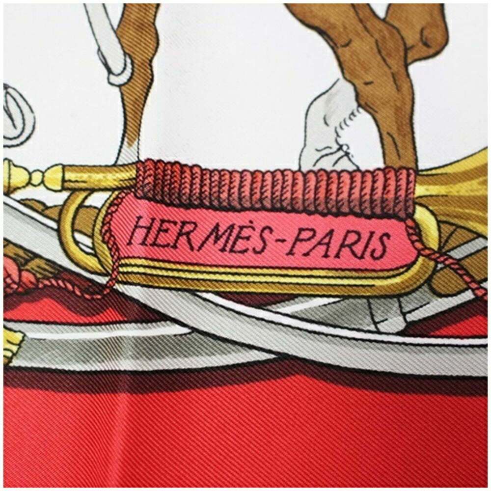 HERMES Authentic Red Silk Scarf - Picture 7 of 9